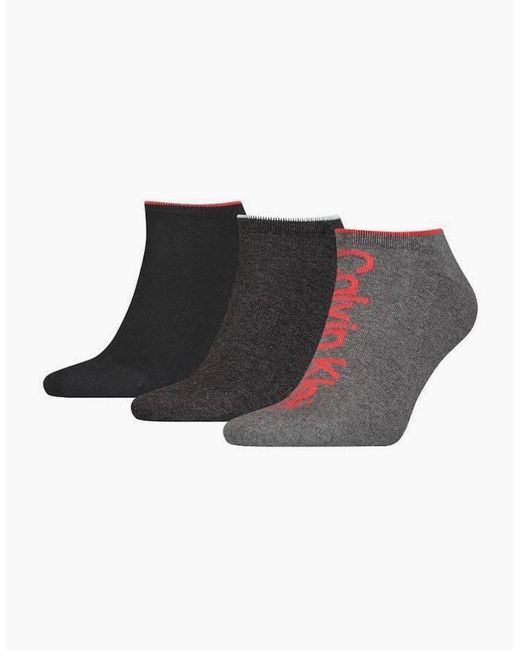 Calvin Klein Black 3-Pack Logo Sports Trainer Socks, Melange for men