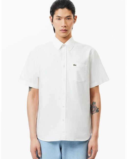 Lacoste White Regular Fit Short Sleeved Oxford Shirt for men