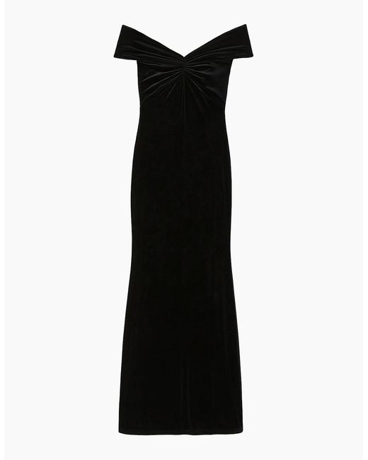 Ro&zo Black Petite Lia Velvet Off The Shoulder Dress
