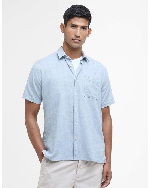 Barbour Blue Nelson Linen Short Sleeve Shirt