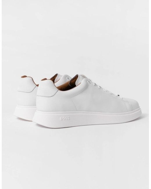 Boss White Boss Bulton Runn Polished Leather Trainers With Rubber Outsole Nos for men