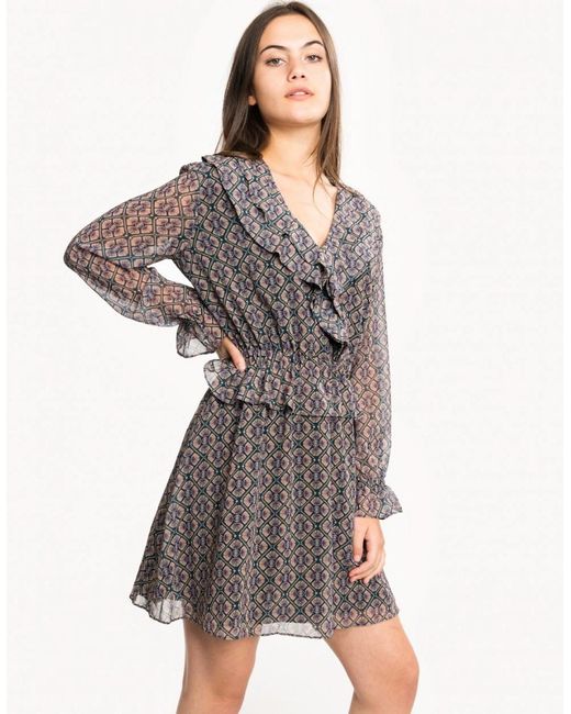 Maison Scotch Gray Long Sleeve Ruffle Detailed Dress