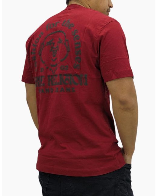 True Religion Red 107816 T Shirts Short Sleeve Buddha Face Summer Crew Neck Tee for men