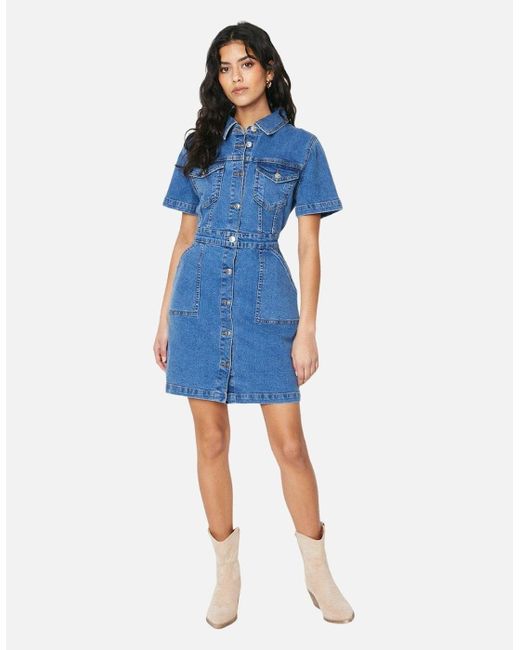 Dorothy Perkins Blue Ladies Denim Petite Mini Dress