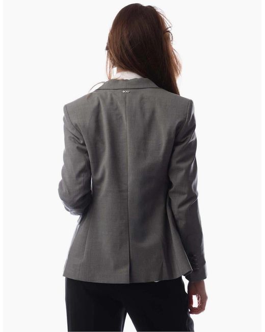 Boss Gray Solid Patterned Lapel Collared Blazer