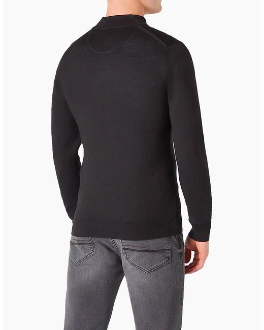 Remus Uomo Black Long Sleeve Half Zip Sweater Merino Blend for men