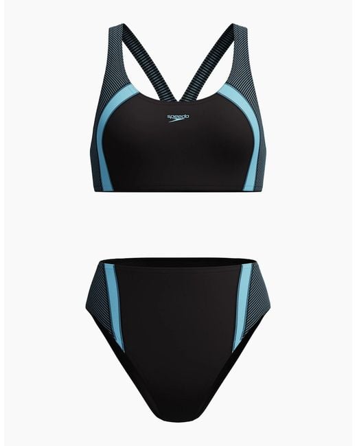 Speedo Black Ladies Quantum Splice Ribbed Two-Piece Swimsuit