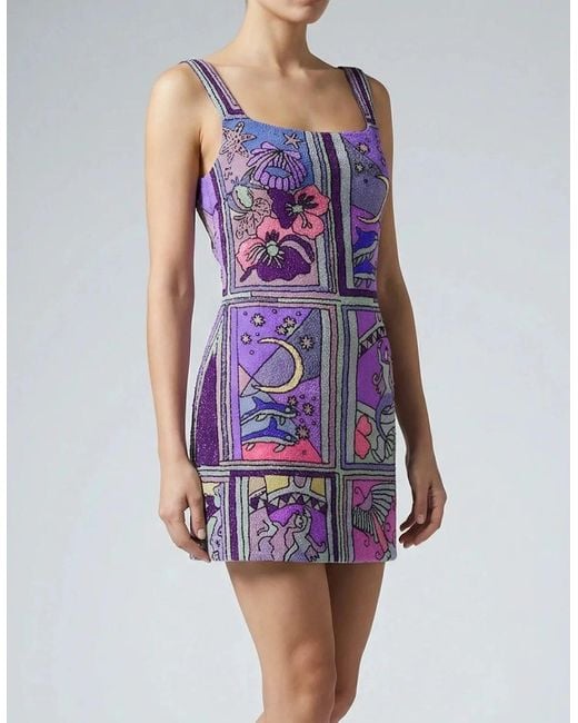 Oceanus Purple Talia Hand Beaded Crystal Party Dress