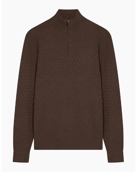 Ted Baker Brown Kurnle T Stitch Knitted Half Zip Sweater for men