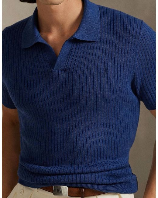 Polo Ralph Lauren Blue Ss Polo Sweater 001 Rustic Heather for men