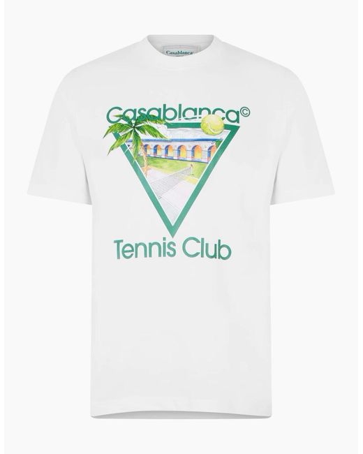 Casablanca Blue T Shirts Tennis Club Crew Neck Summer Cotton Tee for men