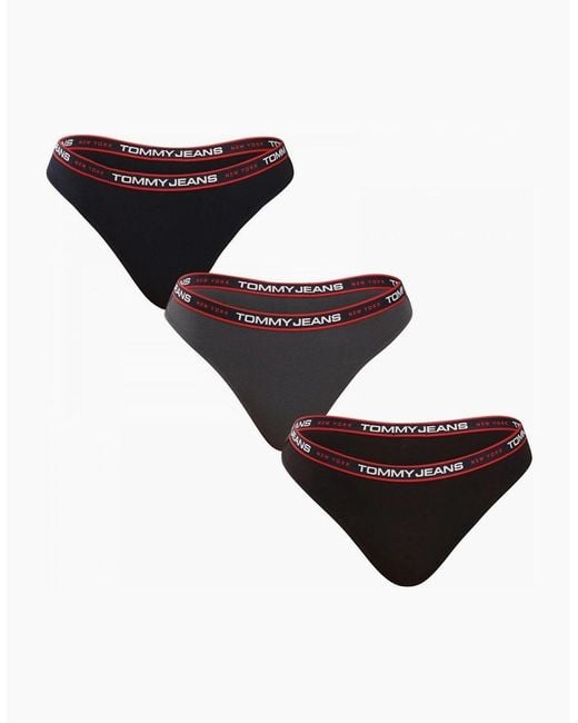 Tommy Hilfiger Black 3-Pack Tommy Jeans Waistband Thongs, /Charcoal