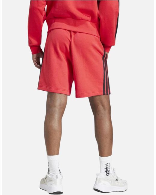 Adidas Red Essential 3 Stripes French Terry Shorts Summer Casual Beach Bermuda for men