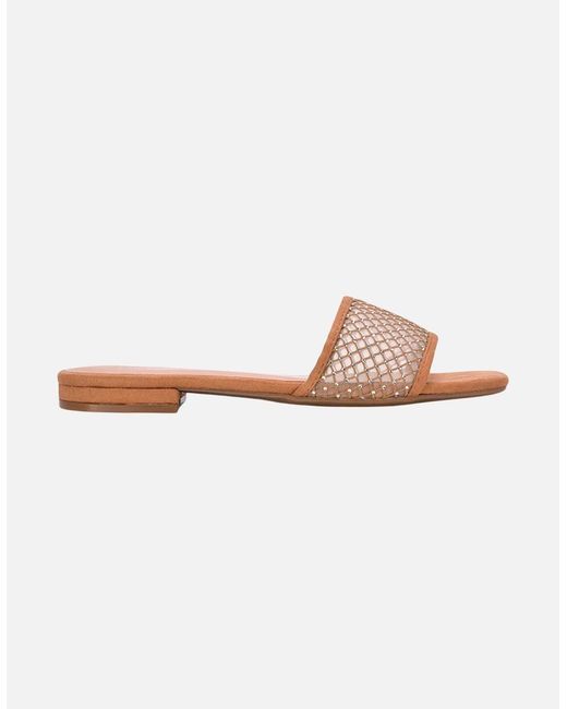 XY London Natural Ladies Gabrielle Diamante Open Toe Flat Sliders