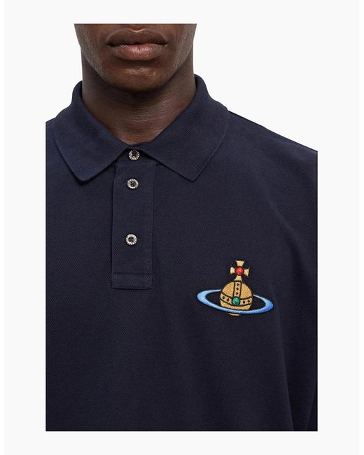 Vivienne Westwood Blue Long Sleeve Oversized Piqué Polo Shirt for men
