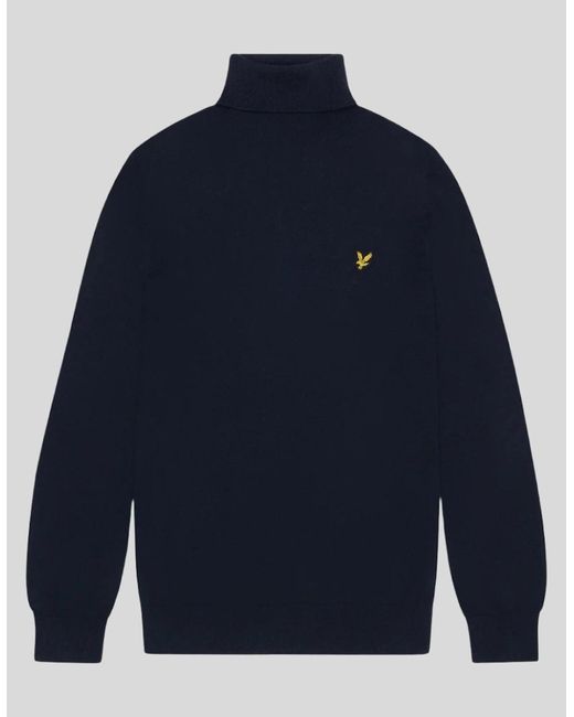 Lyle & Scott Blue Cotton Merino Turtleneck Jumper for men