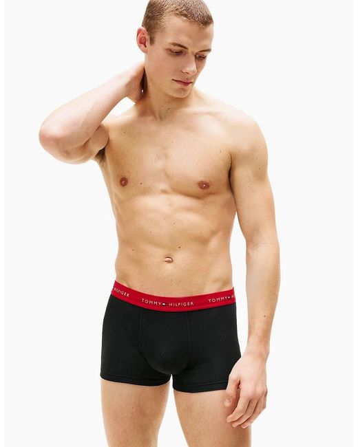 Tommy Hilfiger Black 3-Pack Signature Cotton Boxer Trunks, W for men