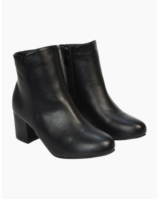 XY London Black Ladies Saffy Zip Mid Block Heel Ankle Boots