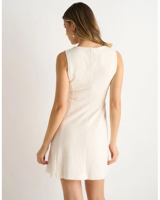 Gini London Natural Cream Textured Boucle Button-Front Mini Dress