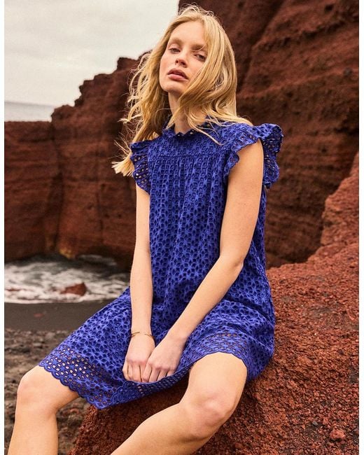 Ro&zo Blue Petite Broderie Anglaise Cotton Mini Dress