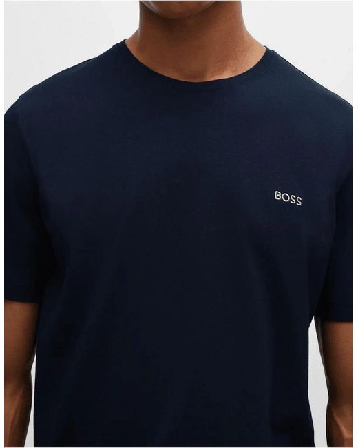 Boss Blue Cotton Embroidered Logo Dark T-Shirt for men