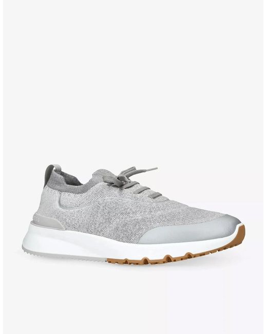 Brunello Cucinelli White Knitted Sneakers for men