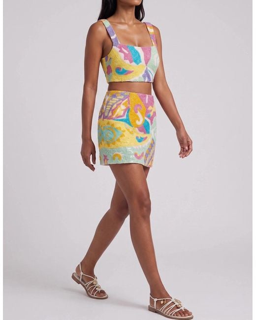 Oceanus Orange South Beach Azure Beaded Mini Skirt Multi Colour