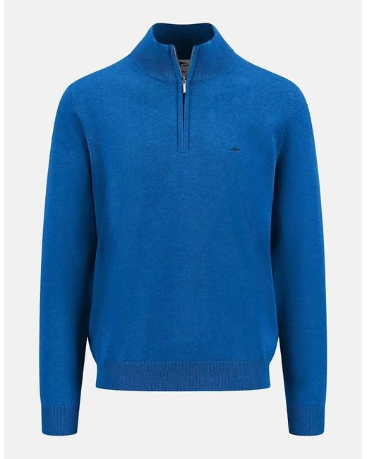 Fynch-Hatton Blue Superfine 1/4 Zip Cotton Knit Strong for men