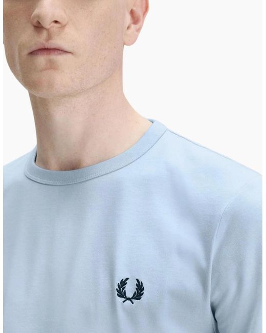 Fred Perry Blue T Shirt Ringer Crew Neck Short Sleeve Summer Tee for men