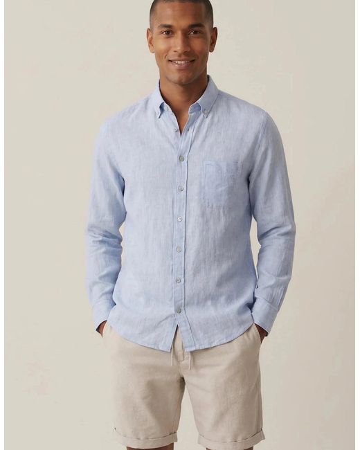 Fynch-Hatton Blue Needle Stripe Linen Button Down Shirt New Breeze for men