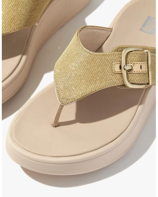 Fitflop White F-Mode Buckle Shimmerlux Flatform Toe Post Platino