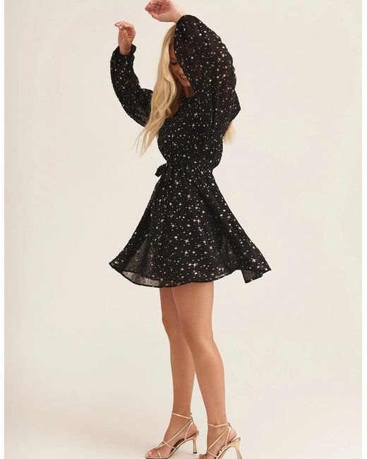 Gini London Black Star Print Long Sleeve Mini Dress