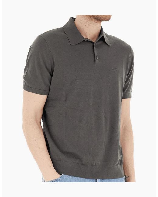 ARMANI EXCHANGE Gray Regular Fit Embroidered Logo Knitted Raven Polo Shirt for men