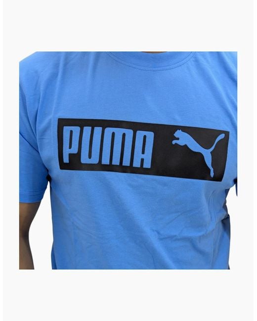 PUMA Blue Essentials Logo T Shirts Crew Neck Pullover Casual Cotton Sports Tee for men