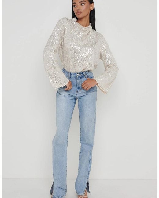 Pretty Lavish Blue Jayda Cowl Neck Blouse