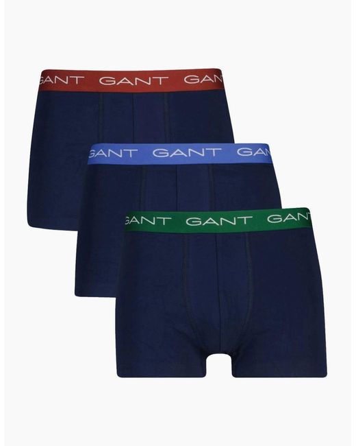 Gant Blue 3-Pack Contrast Waistband Boxer Trunks, W/ /Burgundy for men