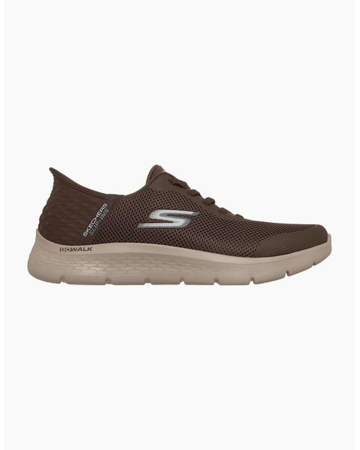 Skechers Go Walk Brown Flex Hands Up Textile Trainers for men