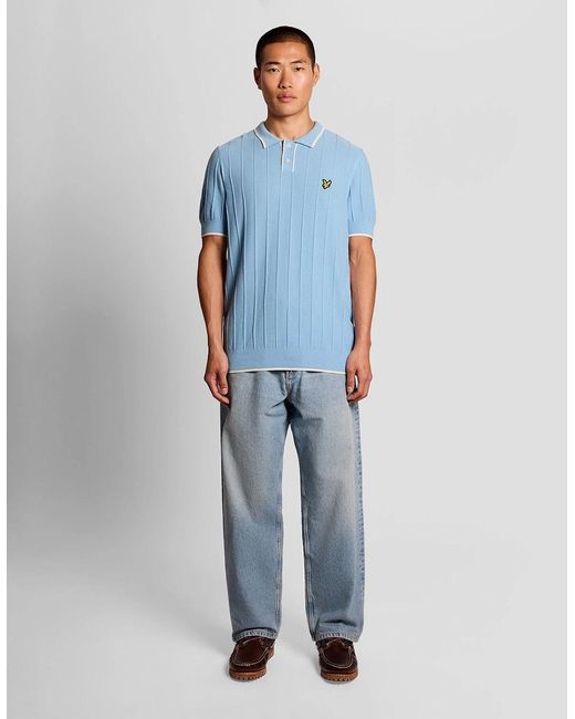 Lyle & Scott Blue Tipped Pique Knitted Polo Shirt for men