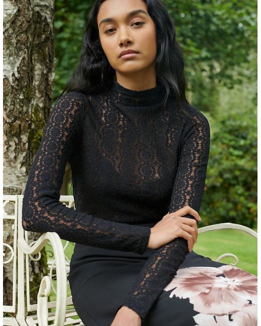 Ro&zo Green Lace High Neck Top