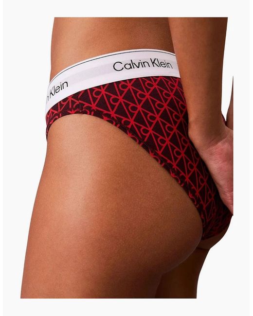 Calvin Klein Red Icon Cotton Modal Bikini Brief, Dark Berry Emblem