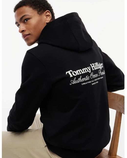 Tommy Hilfiger Black Nautical Back Graphic Hoody Bds for men