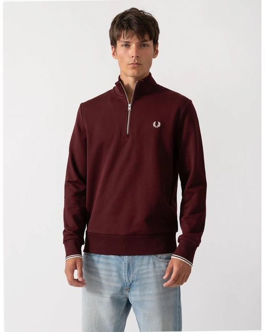Fred Perry Red Half Zip Sweatshirt for men