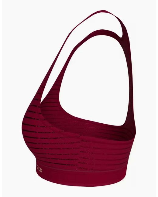 Tommy Hilfiger Red Lurex Pinstripe Unlined Bralette, Deep Rouge