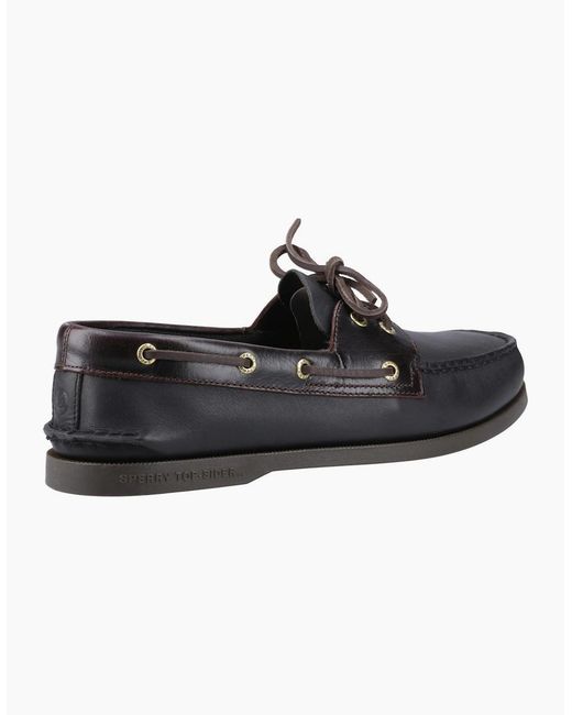 Sperry Top-Sider Black Sperry Authentic 2 Eye Leather Amaretto/ Boat Shoes for men