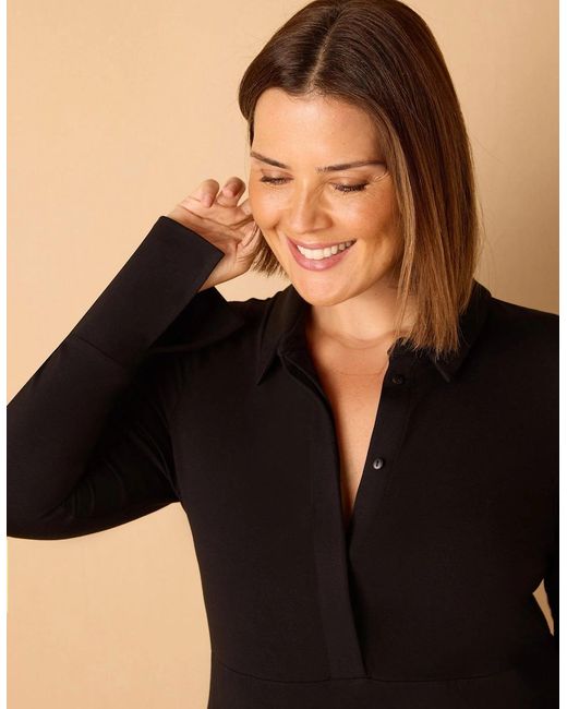 Live Unlimited London Black Polo Collar Jersey Midi Dress