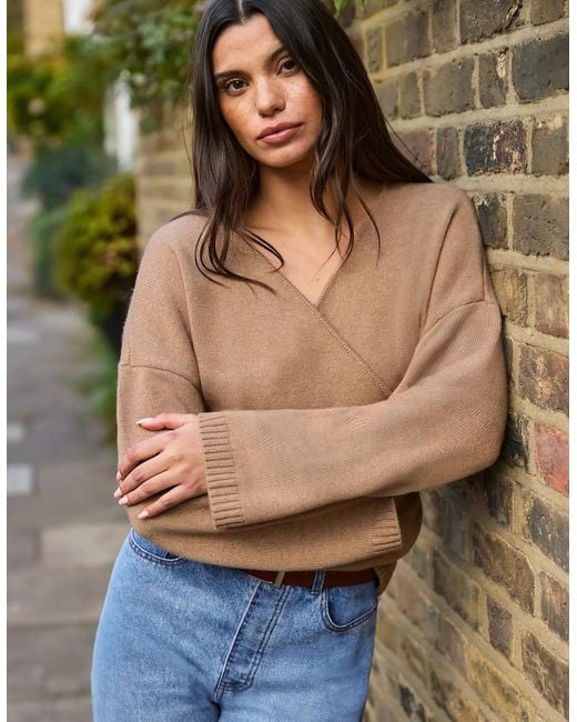 Ro&zo Natural Camel Wrap Cardigan With Cashmere