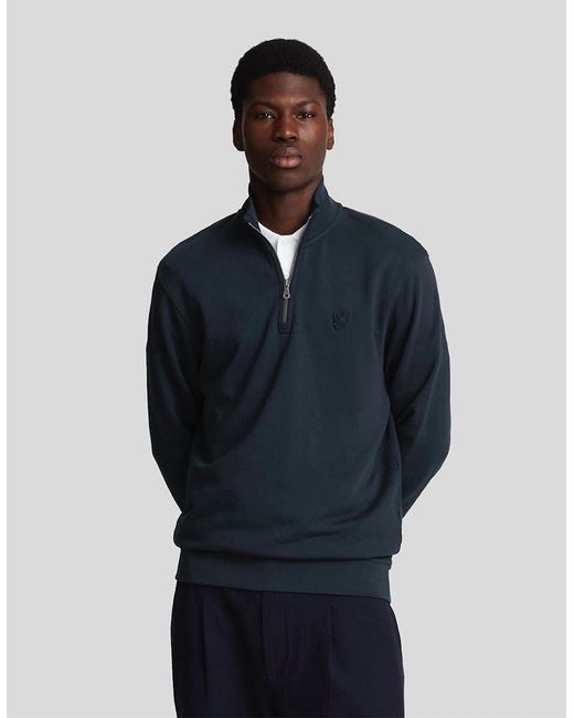 Lyle & Scott Blue Eagle Zip Neck Long Sleeve Sweatshirt for men