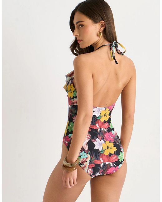 Gini London Multicolor Multi Tropical Ruffle Front Swimsuit