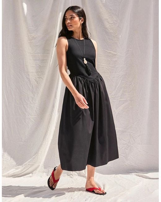 Ro&zo Black Petite Jersey Bodice Midi Waisted Dress