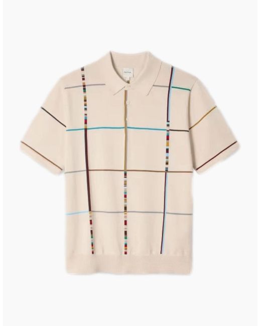 Paul Smith Natural Multi Stripe Check Knitted Polo 02 Off for men